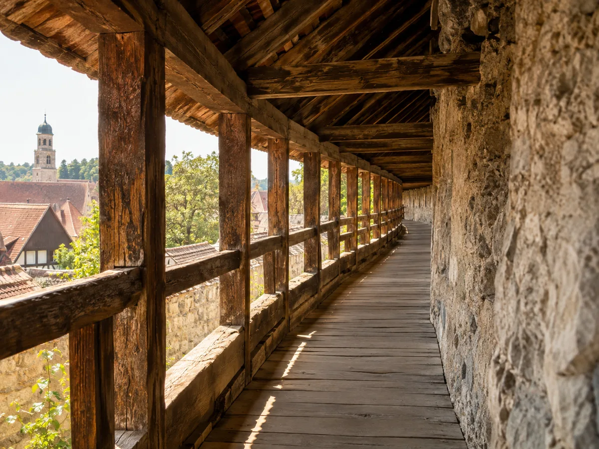 Der begehbare Wehrgang der Stadtmauer von Nördlingen